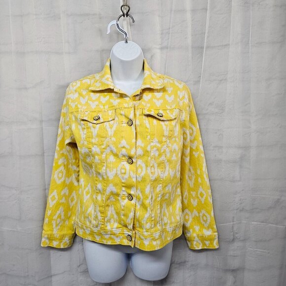 DG2 Diane Gilman Jacket Denim Yellow Aztec Southwestern Festival Trucker XS - Picture 1 of 15